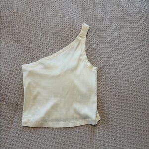 Urban Outfitters Cream Asymmetrical Ribbed Crop Top